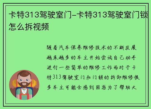 卡特313驾驶室门-卡特313驾驶室门锁怎么拆视频